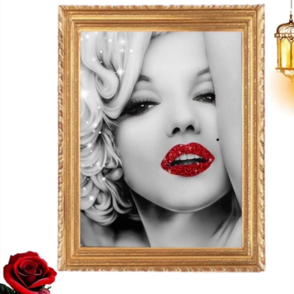 Marilyn Monroe Red Lips Glittering Poster 8.5x11 Framed Gold